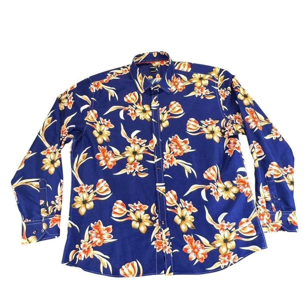 Rosso Milano Italy XL 18.5 Button Shirt Mens Floral Print Modern Fit Long Sleeve